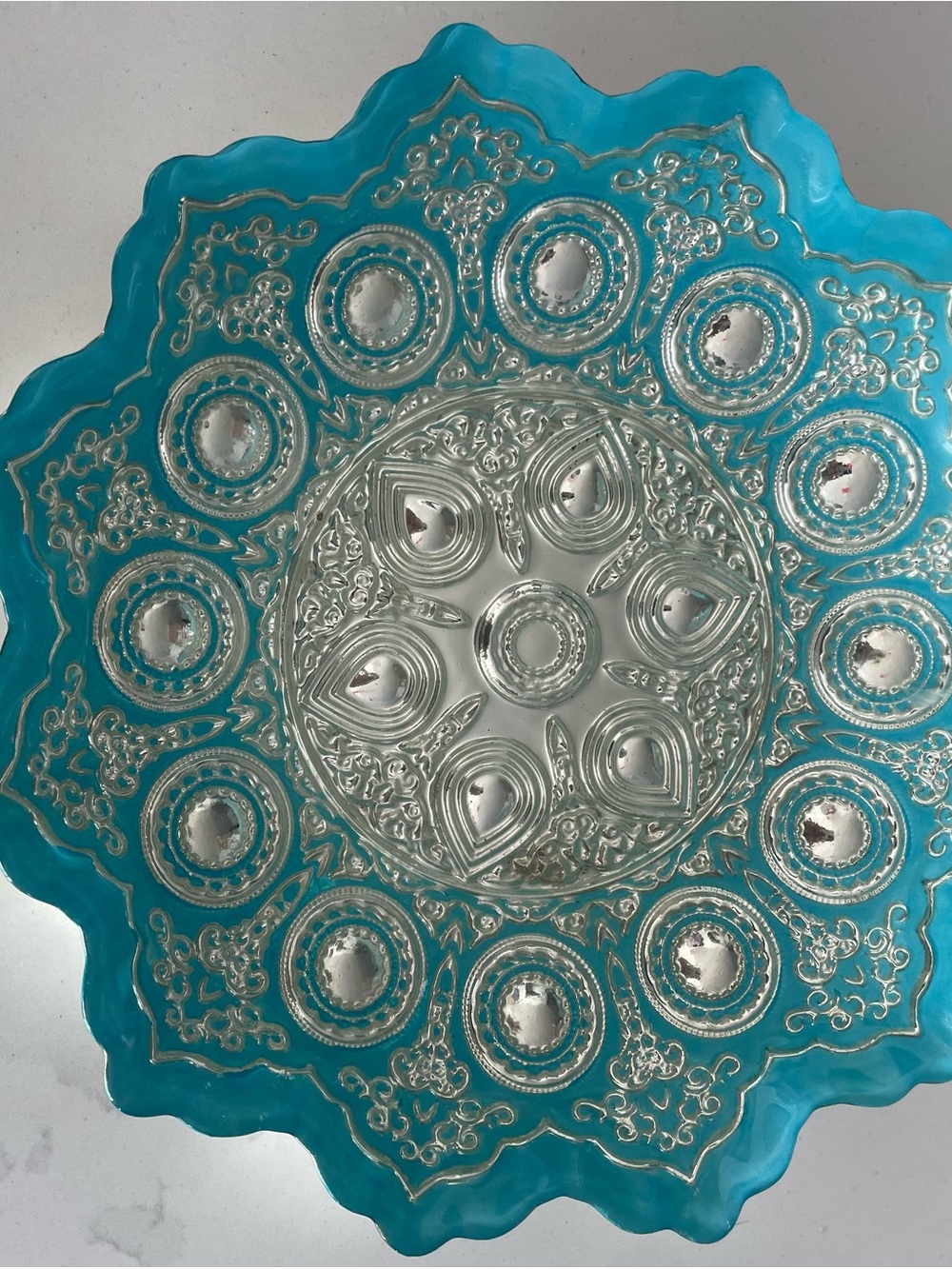 Vintage Azzurra Turkish Glass Decorative Bowl | Made in Turkey Blue& Silver